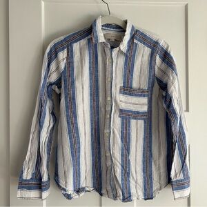 LOFT Striped Linen Blend Everyday Pocket Button Shirt Size XS‎
